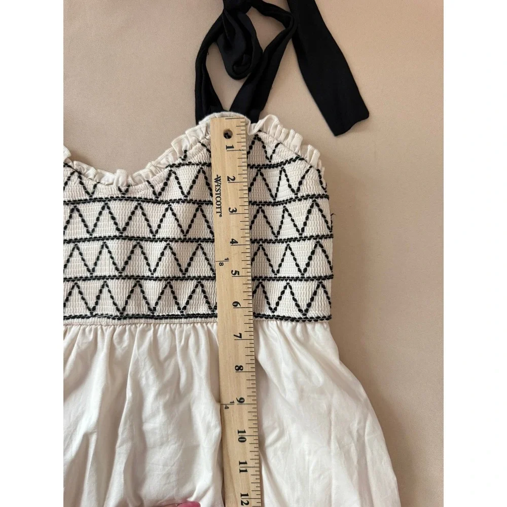 Trixxi Womens Cream Smocked Tiered Midi Dress Black Tie Straps Size M - Picture 6 of 7